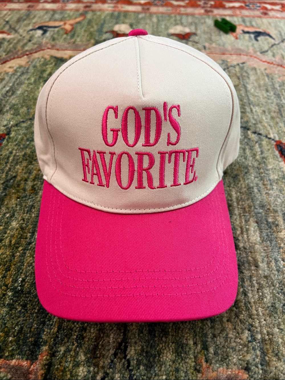 Pink and Cream 'GOD'S FAVORITE' Embroidered Trucker Hat